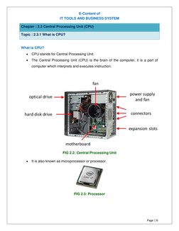 E-Content of 
IT TOOLS AND BUSINESS SYSTEM 
Page | 6  
 
Chapter : 2.3 Central Processing Unit (CPU) 
Topic : 2.3.1 What is C
