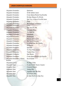 [Fecha] 
  UNAN-CHONTALES KARAOKE 
 
 
 
 
 
 
4 
Alejandro Fernández 
Quiéreme 
  
Alejandro Fernández 
Si He Sabido Amor