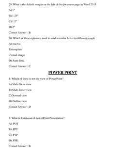 29. What is the default margin on the left of the document page in Word 2013 
A) 1″ 
B) 1.25″ 
C) 1.5″ 
D) 2″ 
Correct Answer