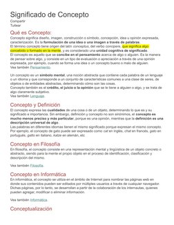 Significado de Concepto
Compartir
Tuitear
Qué es Concepto:
Concepto significa diseño, imagen, construcción o símbolo, concepc