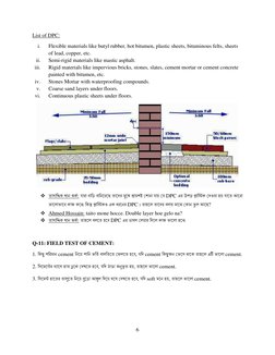 6 
 
List of DPC: 
i. 
Flexible materials like butyl rubber, hot bitumen, plastic sheets, bituminous felts, sheets 
of lead