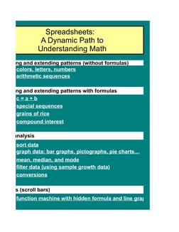creating and extending patterns (without formulas)
creating and extending patterns with formulas
data analysis
sliders (scrol