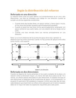 Según la distribucción del refuerzo 
Reforzada en una dirección 
La relación entre luces es quien define si el comportamiento