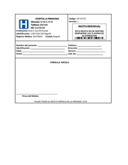 HOSPITAL LA PRIMAVERA 
Dirección: AK 86 # 13ª 95                                                      
Teléfono: