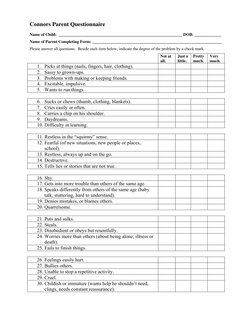 Connor Questionnaire Adhd Example.pdf Connors ADHD Rating Scale Overview | PDF | Impulsivity | Attention ...