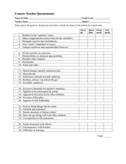 Connor Questionnaire Adhd Example.pdf Connors ADHD Rating Scale Overview | PDF | Impulsivity | Attention ...