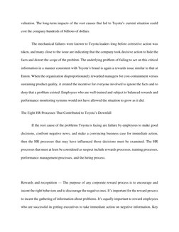 valuation. The long-term impacts of the root causes that led to Toyota’s current situation could 
cost the company hundreds o