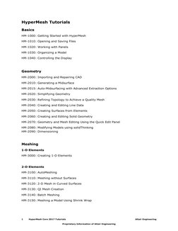 1        HyperMesh Core 2017 Tutorials 
Altair Engineering 
 
Proprietary Information of Altair Engineering 
 
HyperMesh