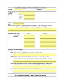 8D CUSTOMER COMPLAINT CORRECTIVE ACTION REPORT
Dev./Pkg :
      Reference # :    
 
 
 
 
 
 
 
 
 
Company Name      :