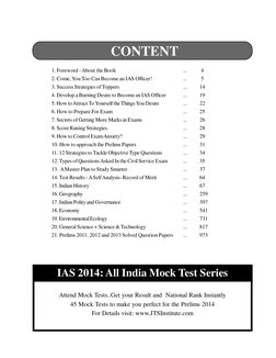 1. Foreword - About the Book
...
 4
2. Come, You Too Can Become an IAS Officer!
...
 5
3. Success Strategies of Toppers
...
1