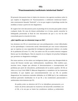 CIL:  
“Funcionamiento/coeficiente intelectual límite” 
 
El presente documento tiene el objeto de orientar a los agentes esc