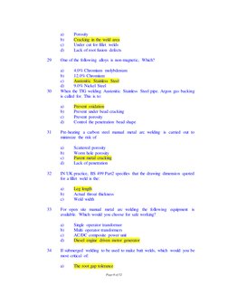 Page 6 of 32 
 
 
a) 
Porosity 
b) 
Cracking in the weld area 
c) 
Under cut for fillet welds 
d) 
Lack of root fusion defect