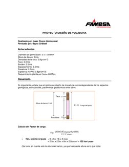 PROYECTO DISEÑO DE VOLADURA 
 
 
Realizado por: Isaac Rivera Holmazabal 
Revisado por: Bayro Gribbell 
 
Antecedentes