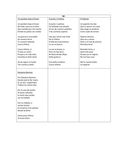 MI 
Un pandero bajo el brazo 
 
Un pandero bajo el brazo 
Mi linda cueca en el alma 
Que cantaba por mil cancha  
Donde los p