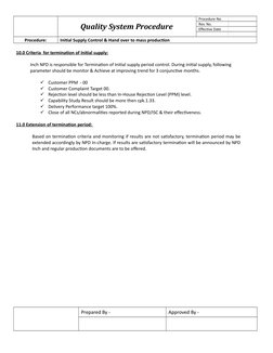Initial Supply Control Procedure | PDF | Quality Management System ...