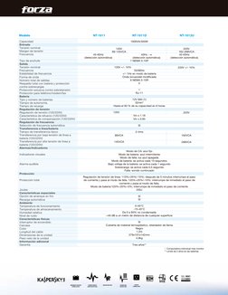 EMERGENCY BACKUP
POWER SUPPLY
AVR PROTECTION
POWER SURGE &
SPIKE PROTECTION
PHONE LINE
PROTECTION
OUTPUT
CONNECTORS
Modelo
NT