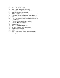 4. 
E-in-C's Br/E2W(PPC)- 100 copies 
5. 
NHQ/Dte of Naval Works -100 copies 
6. 
Air HQ/Dte of Air Force Works-I 00 copies
