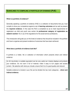 1 
 
GUIDELINES TO COMPILING A PORTFOLIO OF EVIDENCE (POE) 
 
 
What is a portfolio of evidence? 
 
Generally speaking a p