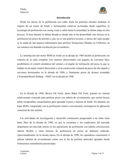 Página 1 de 33
Título:
Autor/es:
Introducción
Desde los inicios de la perforación con cable, hasta las prácticas actuales med