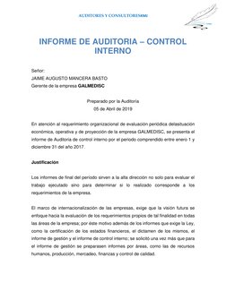 AUDITORES Y CONSULTORESKMJ 
 
 
 
INFORME DE AUDITORIA – CONTROL 
INTERNO 
 
 
Señor: 
JAIME AUGUSTO MANCERA BASTO 
Gerente d