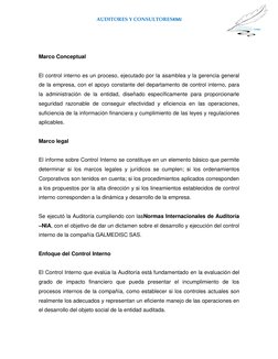 AUDITORES Y CONSULTORESKMJ 
 
 
 
 
Marco Conceptual 
 
El control interno es un proceso, ejecutado por la asamblea y la gere