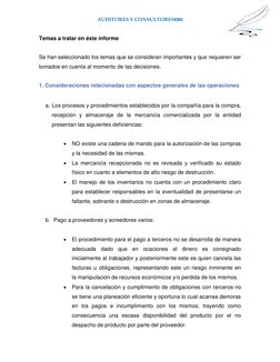 AUDITORES Y CONSULTORESKMJ 
 
 
Temas a tratar en éste informe 
 
Se han seleccionado los temas que se consideran importantes