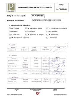 FORMULARIO DE APROBACIÓN DE DOCUMENTOS 
Código 
GG-F-CASS-004 
 
Versión 
Fecha de Autorización 
Página 
1 
30/03/2012 
1 d