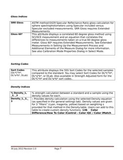 Color Calculations
Gloss Indices
SRR Gloss
ASTM method E429 Specular Reflectance Ratio gloss calculation for 
sphere spectrop