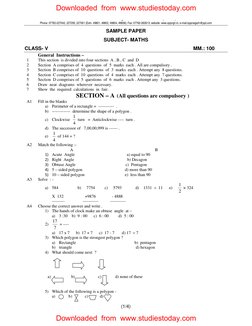 Class 5 Maths Sample Paper PDF | PDF | Geometry | Elementary Geometry