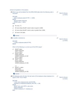 (Answer all questions in this section) 
 
 
 
 
 
 
 
 
27. 
 
Which rows will be deleted from the EMPLOYEES table when the