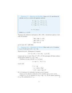 Teorema 2.7 – Algoritmo de Euclides: Sean a, b ∈Z, una forma de
calcular (a; b) es a través del siguiente método:
b = aq1 + r