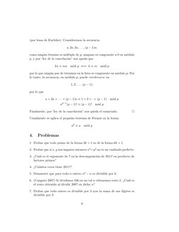 (por lema de Euclides). Consideremos la secuencia
a, 2a, 3a, . . . , (p −1)a;
como ningún término es múltiplo de p, ninguno e
