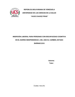 REPÚBLICA BOLIVARIANA DE VENEZUELA 
UNIVERSIDAD DE LAS CIENCIAS DE LA SALUD 
 “HUGO CHAVEZ FRIAS” 
 
 
 
 
 
INSERCIÓN LABORA