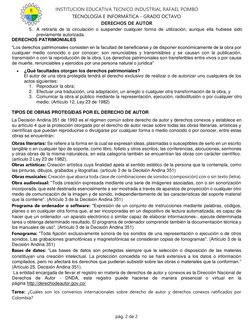 INSTITUCION EDUCATIVA TECNICO INDUSTRIAL RAFAEL POMBO 
TECNOLOGÍA E INFORMÁTICA - GRADO OCTAVO 
DERECHOS DE AUTOR 
pág. 2 de
