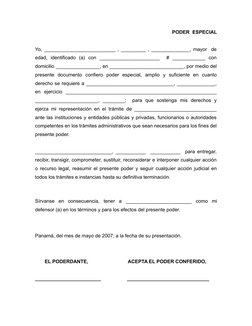 PODER  ESPECIAL
Yo, __________________________ , _________ , ______________, mayor  de
edad,  identificado  (a)  con  _______