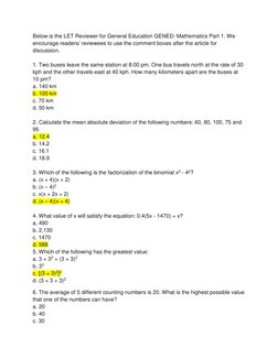 Let Reviewer Mathematics.pdf Gen Ed Math LET Reviewer with Answers | PDF | Triangle | Elementary ...