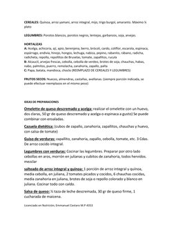Licenciado en Nutrición; Emmanuel Cestaro M.P 4353 
 
 
CEREALES: Quínoa, arroz yamani, arroz integral, mijo, trigo burgol, a