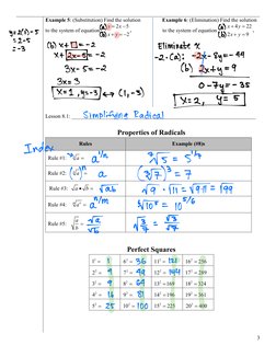 3 
Example 5: (Substitution) Find the solution                Example 6: (Elimination) Find the solution  
to the system of e