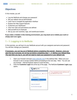1
ACCOUNTING MODULE #1 
            REVISED DEC 2015                DR. JOYCE K. BRYER – INDIANA UNIVERSITY
Objectives