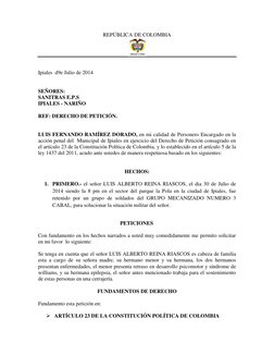 REPÚBLICA DE COLOMBIA 
 
 
 
Ipiales  d9e Julio de 2014 
 
 
SEÑORES: 
SANITRAS E.P.S  
IPIALES - NARIÑO 
 
REF: DERECHO DE P
