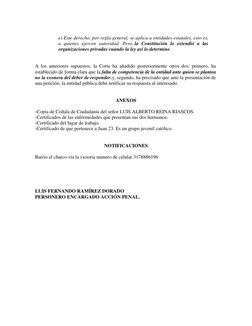 e) Este derecho, por regla general, se aplica a entidades estatales, esto es, 
a quienes ejercen autoridad. Pero, la Const