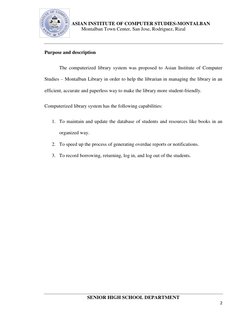 ASIAN INSTITUTE OF COMPUTER STUDIES-MONTALBAN 
Montalban Town Center, San Jose, Rodriguez, Rizal 
 
 
 
 
SENIOR HIGH SCHOO