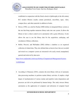 ASIAN INSTITUTE OF COMPUTER STUDIES-MONTALBAN 
Montalban Town Center, San Jose, Rodriguez, Rizal 
 
 
 
 
SENIOR HIGH SCHOO