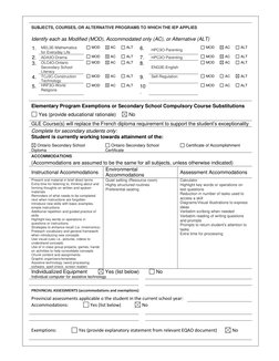 SUBJECTS, COURSES, OR ALTERNATIVE PROGRAMS TO WHICH THE IEP APPLIES 
 
Identify each as Modified (MOD), Accommodated