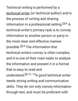 Technical writing is performed by a
technical writer (https://en.m.wikipedia.org/wiki/Technical_writer) (or technical author)