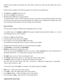 Collective noun examples: government, jury, team, bunch, school, class, and room (the people in the room or 
building) 
Colle