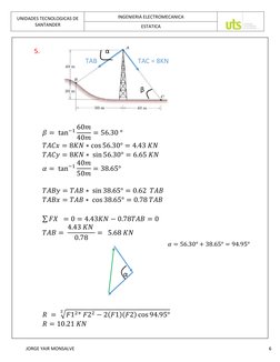 UNIDADES TECNOLOGICAS DE 
SANTANDER 
INGENIERIA ELECTROMECANICA 
 
ESTATICA 
 
JORGE YAIR MONSALVE 
 
 
 
6 
 
5.