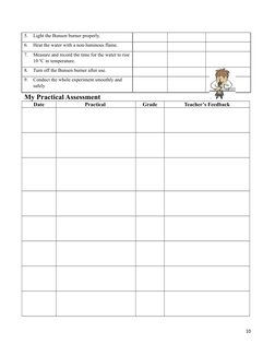 5.
Light the Bunsen burner properly.
6.
Heat the water with a non-luminous flame.
7.
Measure and record the time for the wate