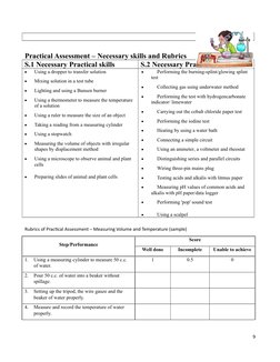 Practical Assessment – Necessary skills and Rubrics 
S.1 Necessary Practical skills
S.2 Necessary Practical skills

Using a