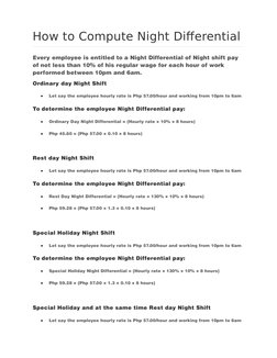 Night Differential Pay Calculation Guide | PDF | Overtime | Observances
